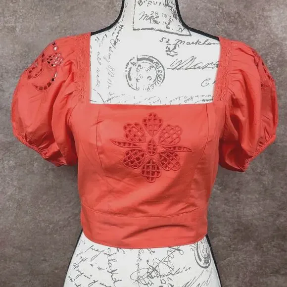 Band of the Free Tie Back Short Sleeve Entrada Top Orange S - Picture 5 of 15